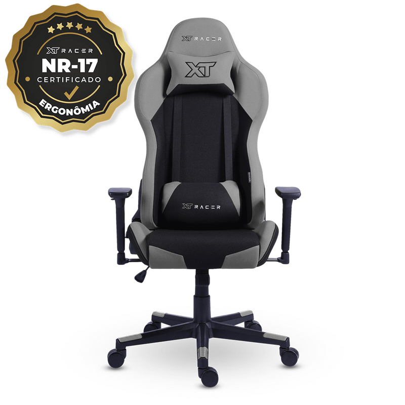 CADEIRA GAMER E ESCRITÓRIO XT RACER DEFENDER CINZA (ATENDE NORMA NR17)